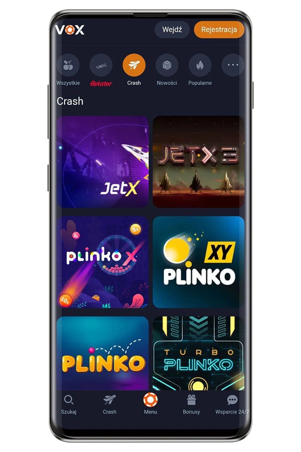 Zrzut ekranu z oficjalnej strony kasyna Vox